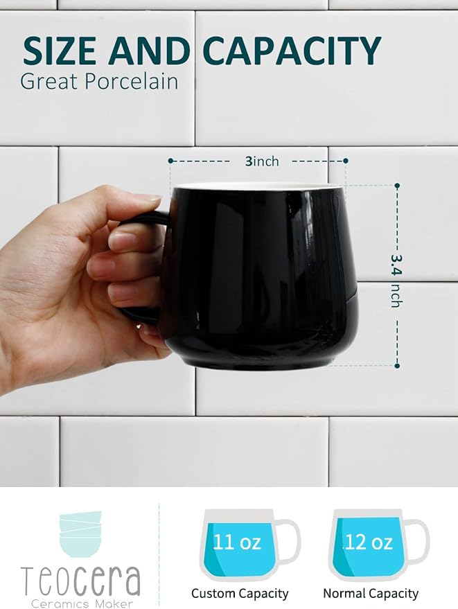 Teocera Ceramic Coffee Mug Set of 4-12 oz Coffee Mugs with Large Handles for Hot or Cold Drinks Like Latte, Cocoa, Tea or Juice - Smooth Ceramic, Dishwasher Safeï¼ŒBlack - Image 2